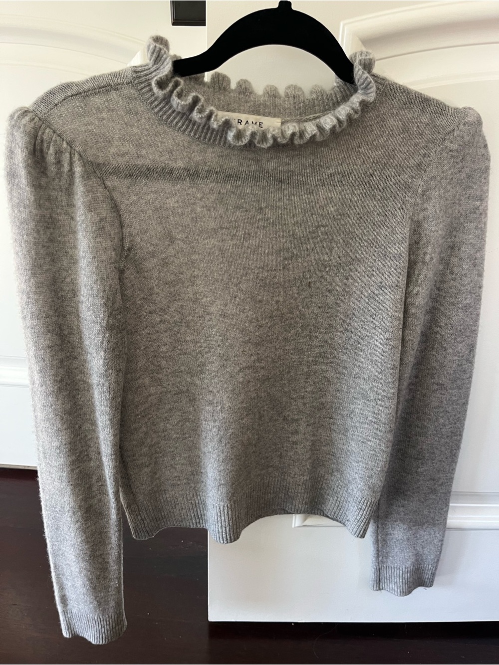 Frame Denim Light Gray Ruffle Neck Sweater